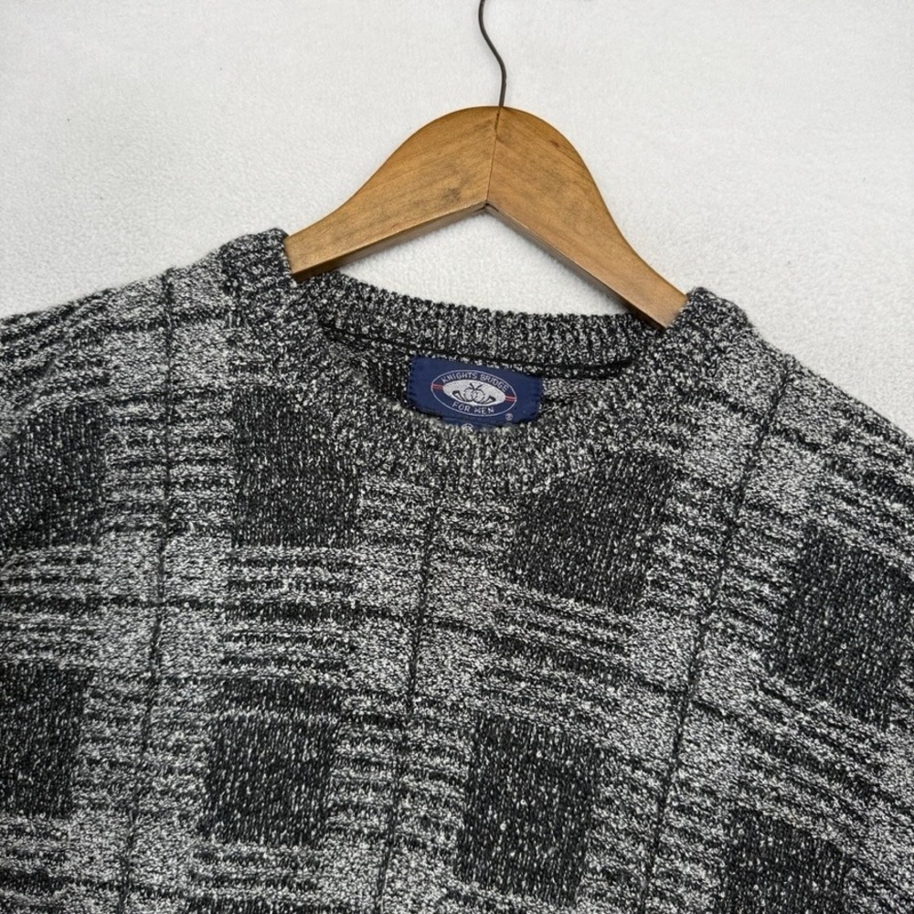 Vintage Grandpa Sweater men's 2XL Black Gray Check Plaid Tennis Golf Knit 90s